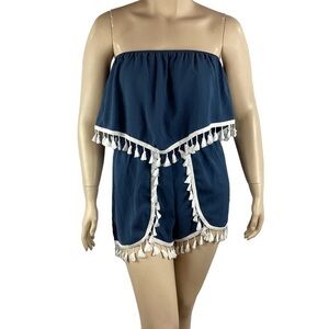 Jack by BB Dakota Faith Fringe Trim Romper Size L Blue